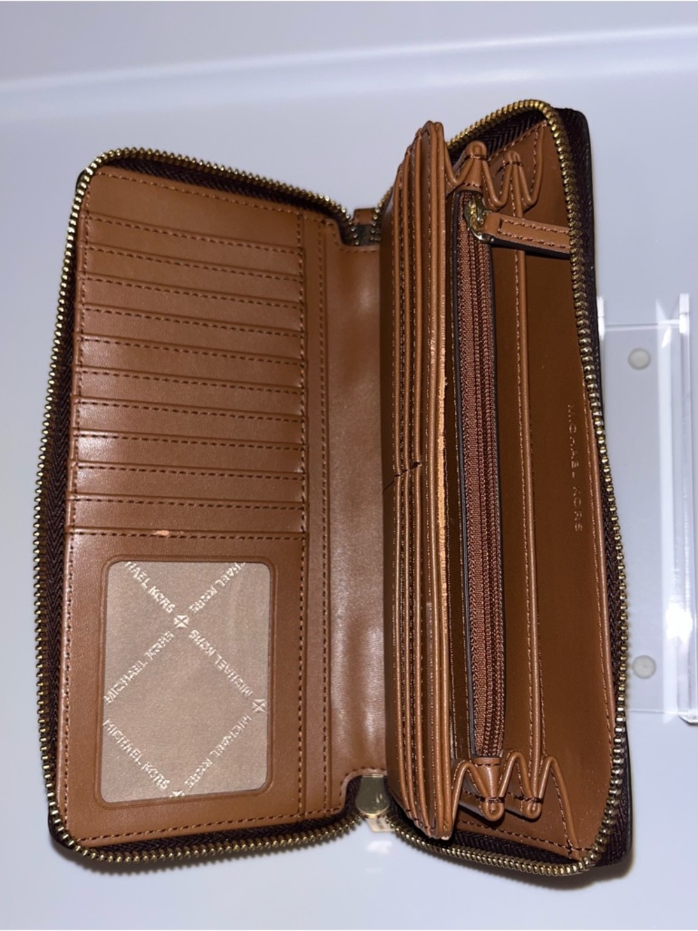 Michael Kors Brown Monogram Zip Wristlet with Gold Hardware - Picture 4 of 4